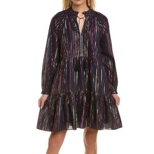 Roller Rabbit Janni Rainbow Lurex Dress Stripe Tassell Long Sleeve Metallic M